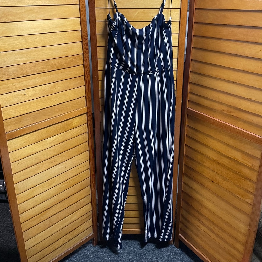 Junior’s Blue & White Strip Jumpsuit. Size Large. Make An Offer